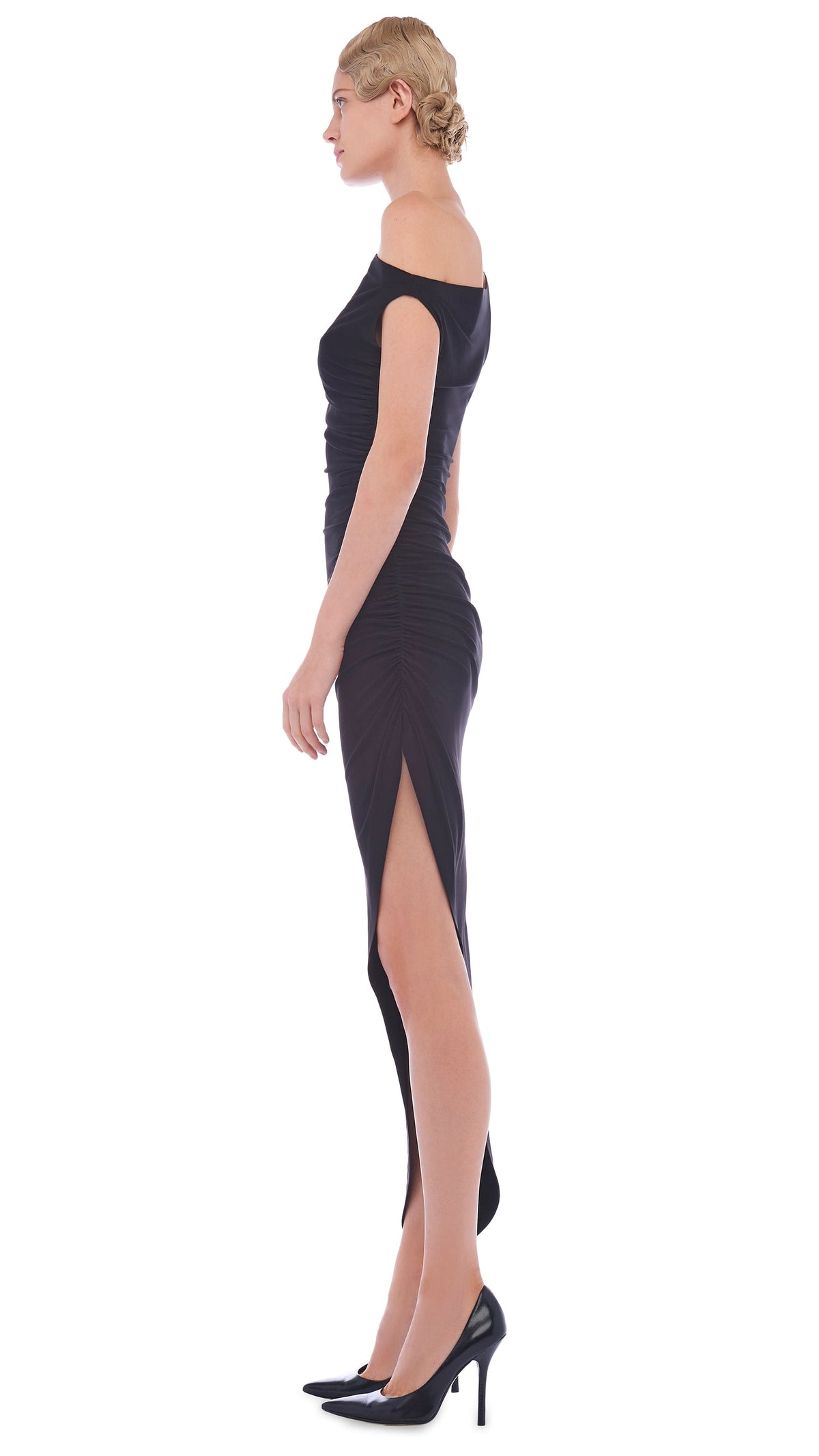 DROP SHOULDER SIDE DRAPE GOWN Black | Norma Kamali Women