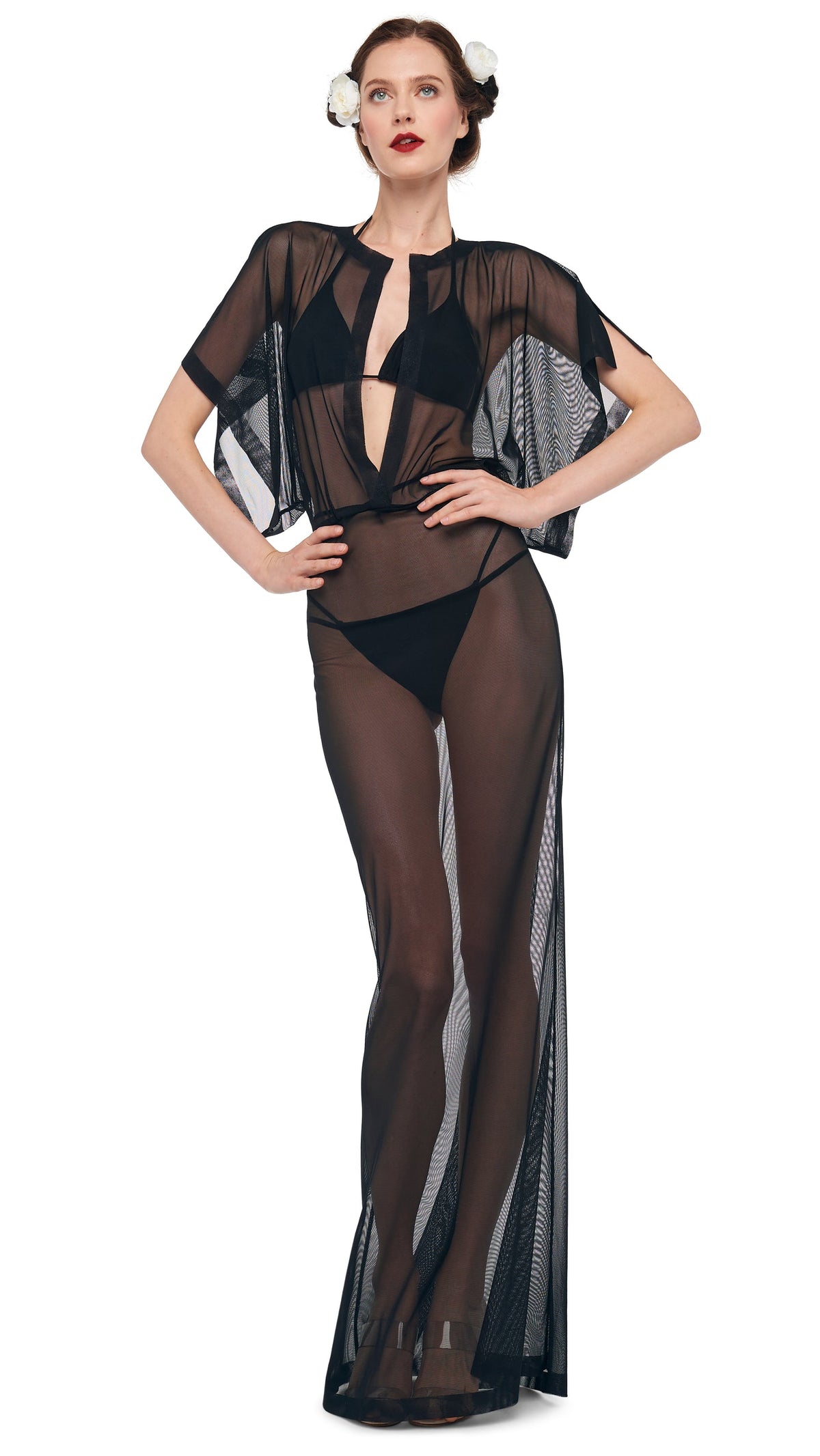 OBIE GOWN Black Mesh | Norma Kamali Women