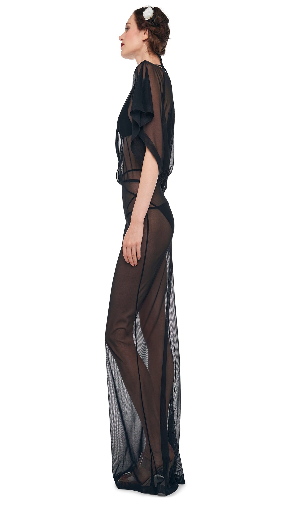 OBIE GOWN Black Mesh | Norma Kamali Women
