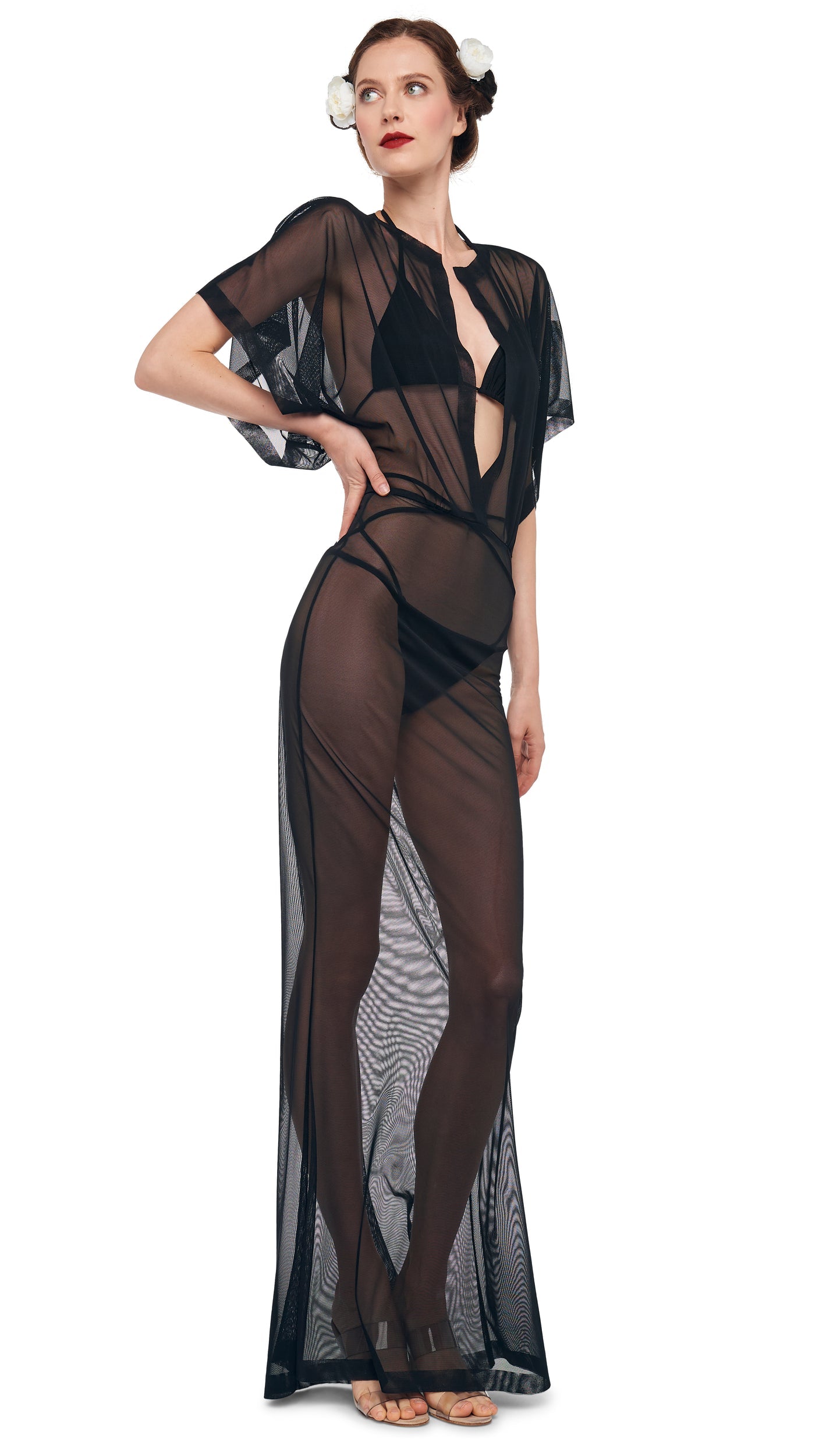 OBIE GOWN Black Mesh | Norma Kamali Women