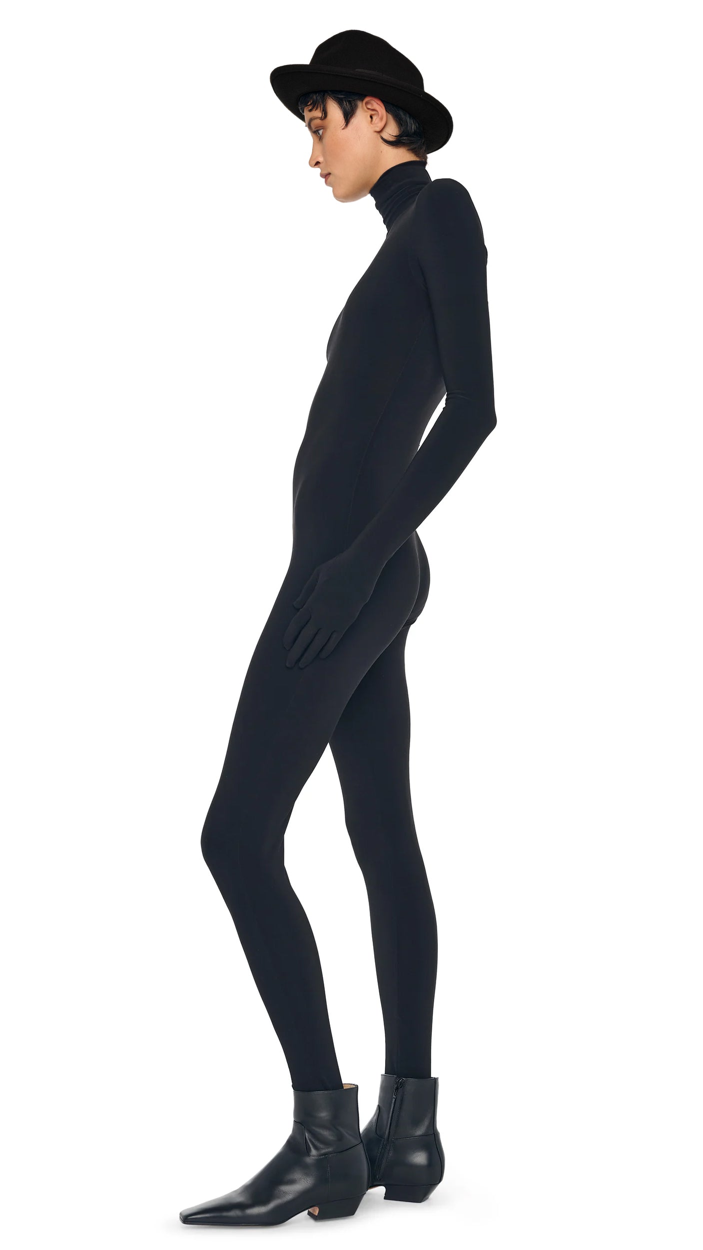TURTLE CATSUIT WITH FOOTIE Black | Norma Kamali Women