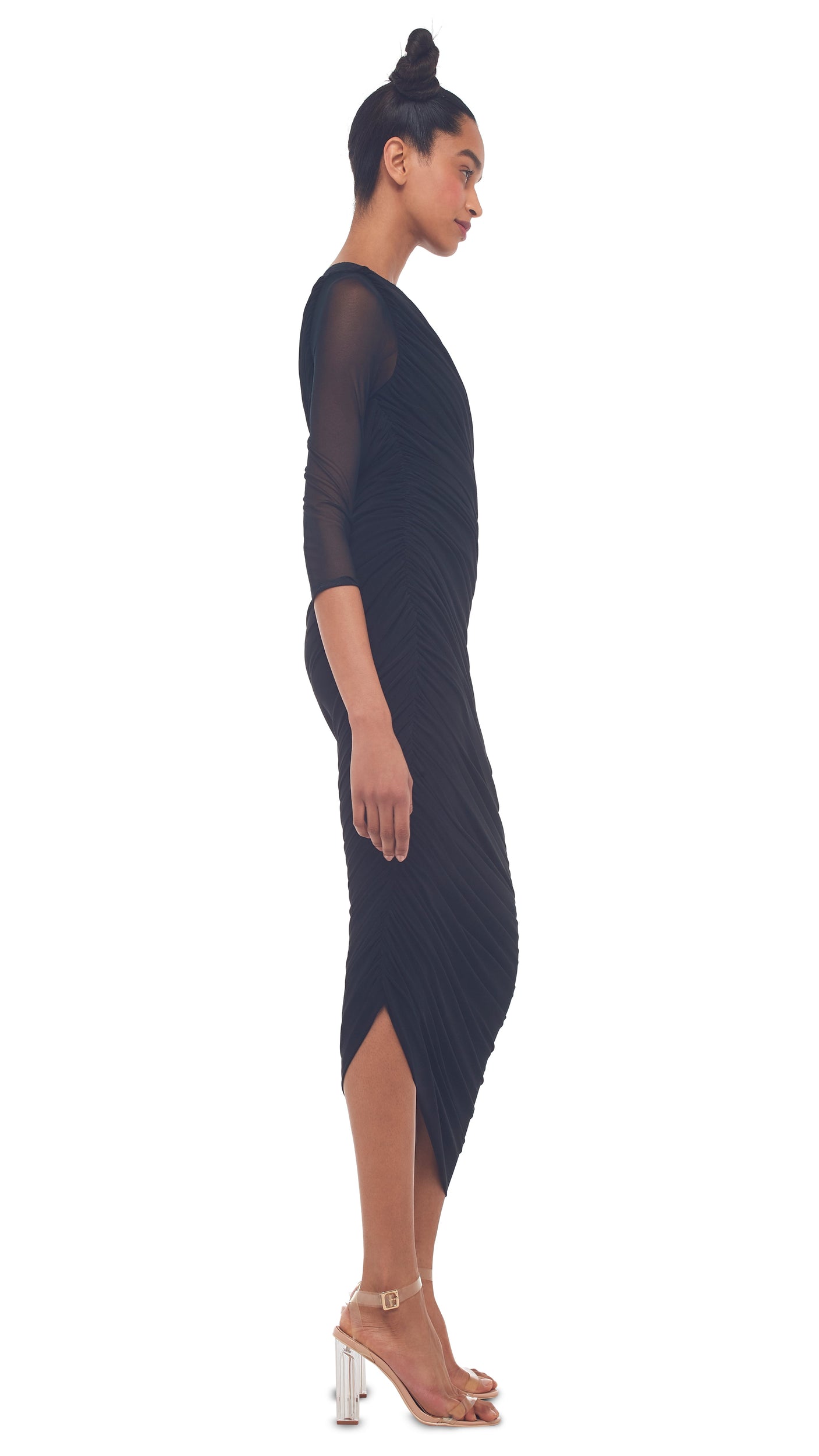LONG SLEEVE DIANA GOWN Black/Black Mesh | Norma Kamali Women
