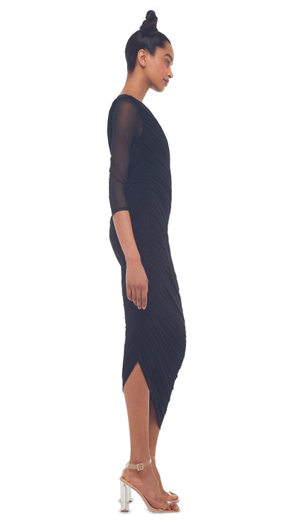 LONG SLEEVE DIANA GOWN Black/Black Mesh | Norma Kamali Women