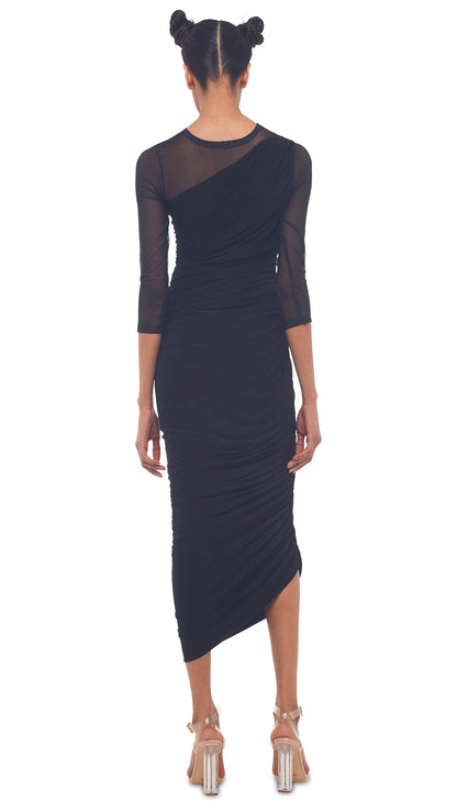 LONG SLEEVE DIANA GOWN Black/Black Mesh | Norma Kamali Women
