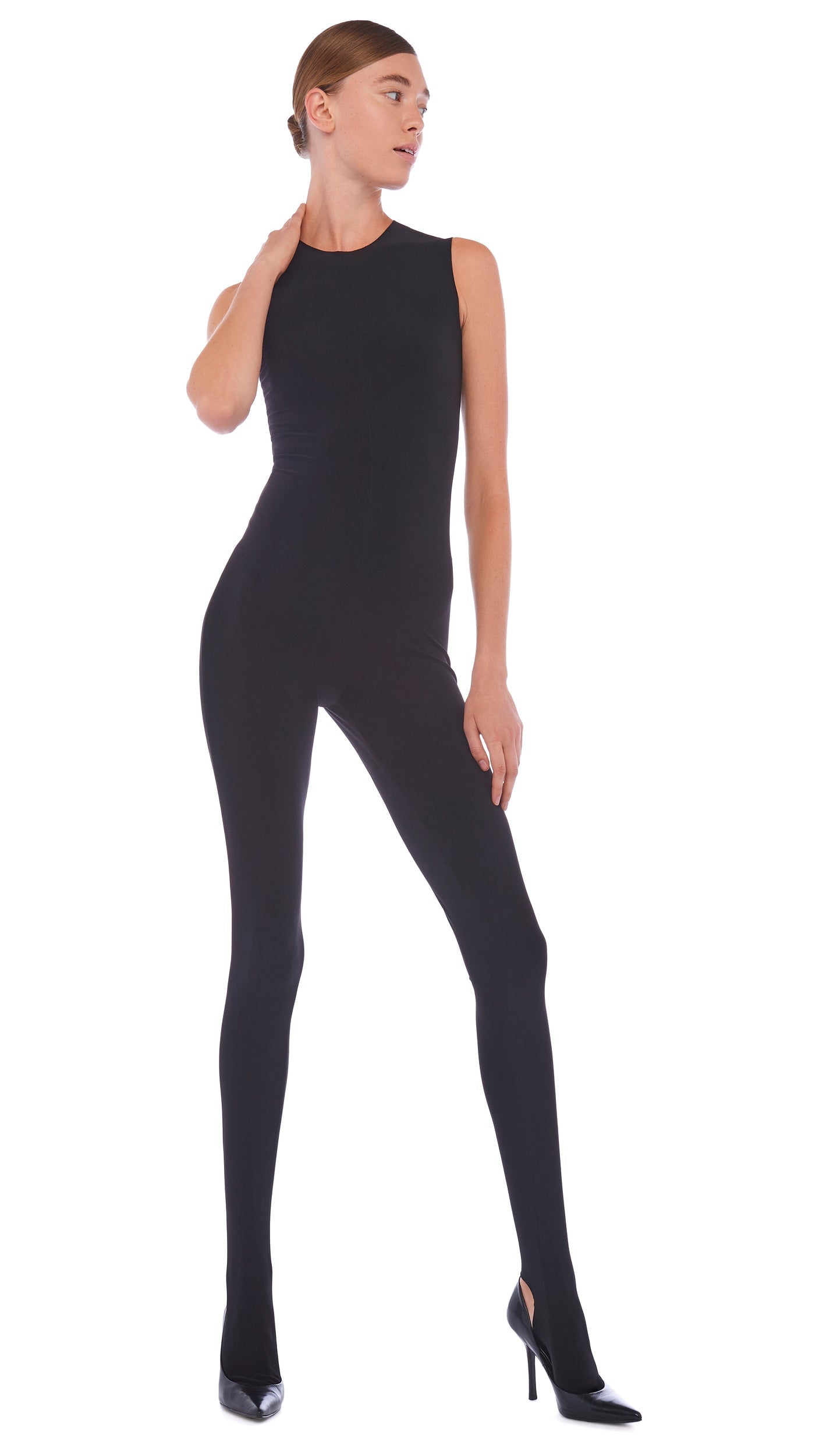 SLEEVELESS CATSUIT W/ FOOTIE Black | Norma Kamali Women