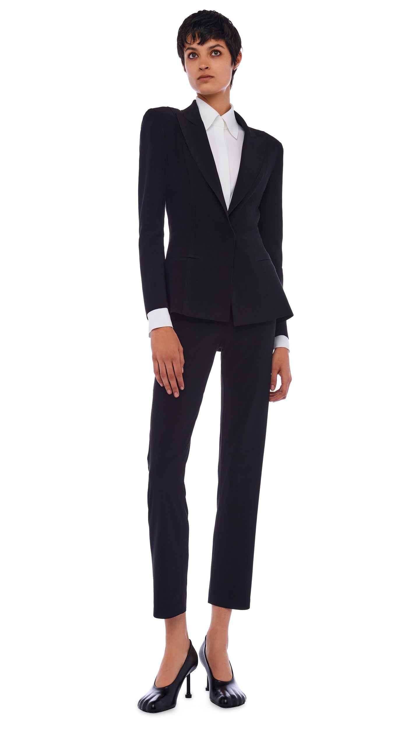 SINGLE BREASTED BOY FIT JACKET Black | Norma Kamali Women