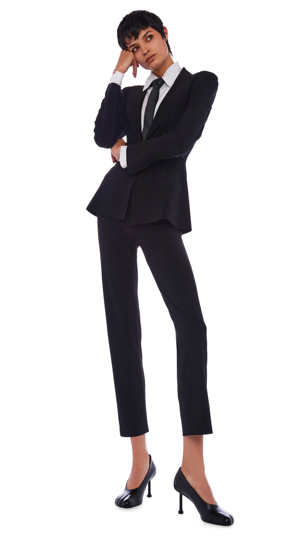 SINGLE BREASTED BOY FIT JACKET Black | Norma Kamali Women