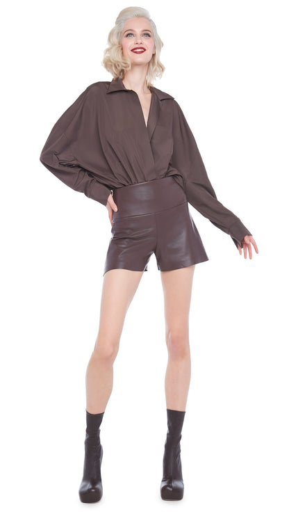 SUPER OS BF NK SHIRT BODYSUIT Chocolate | Norma Kamali Women