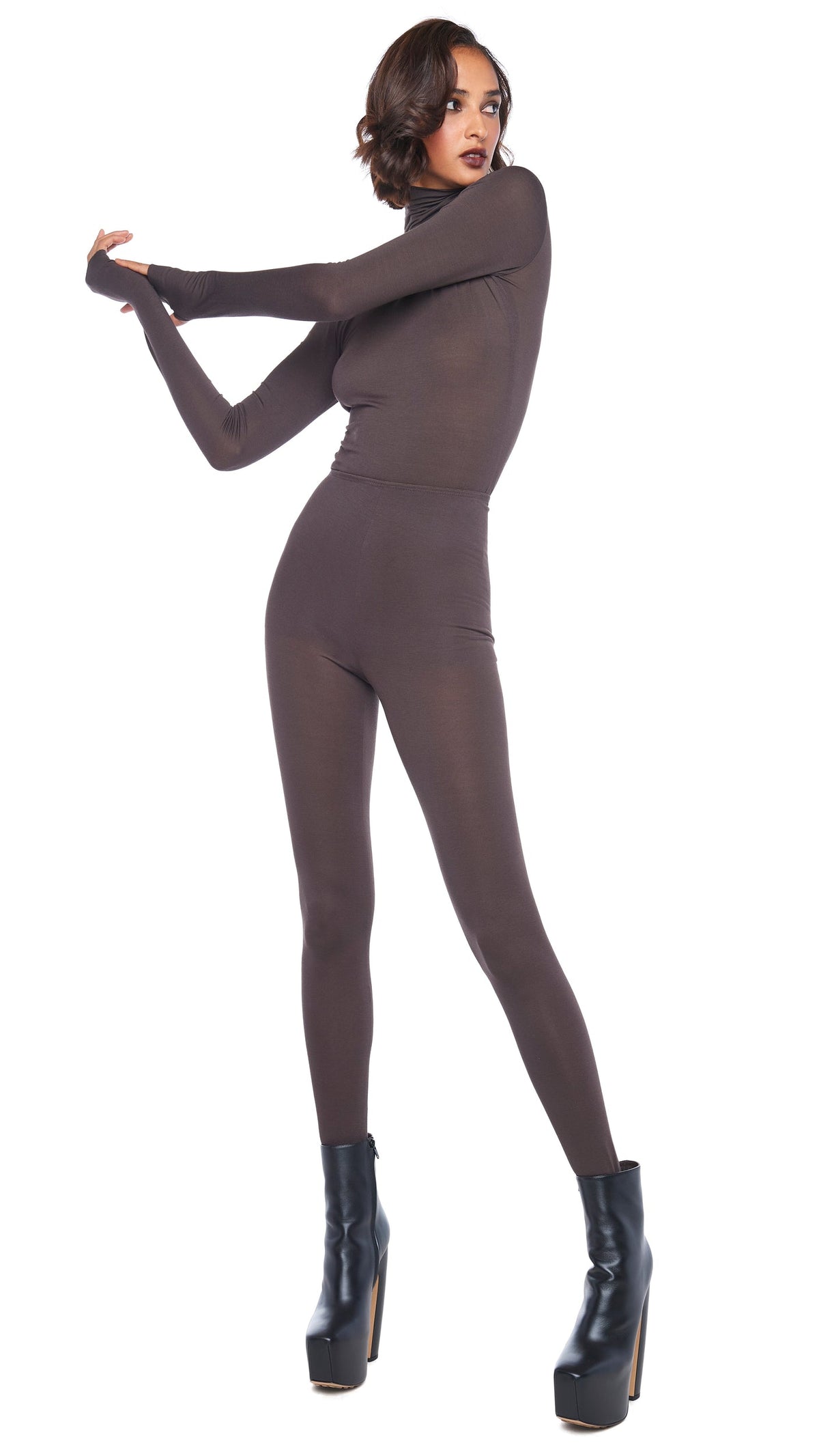 LEGGING W/ FOOTIE W/O WAISTBAND Chocolate | Norma Kamali Women