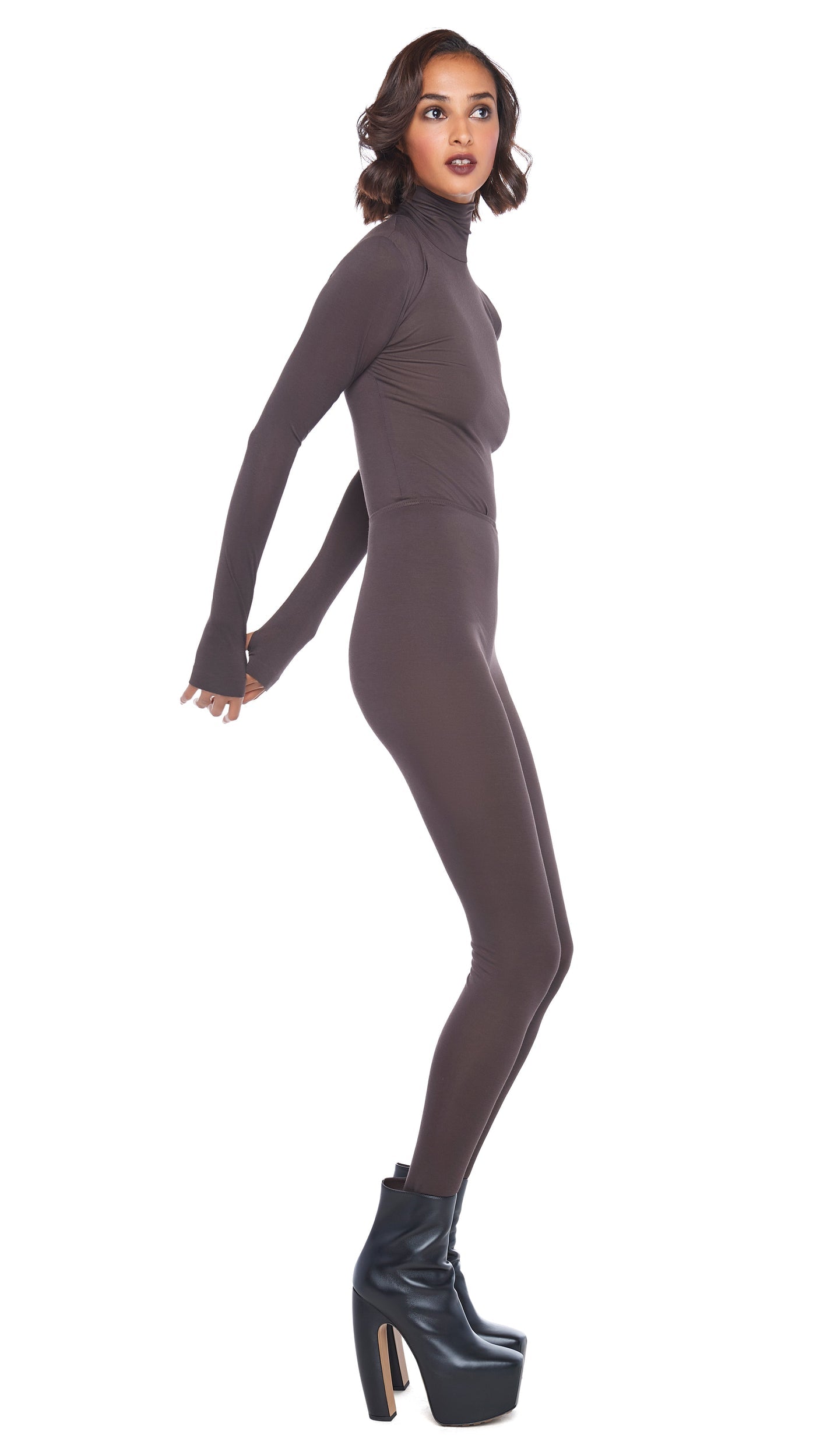LEGGING W/ FOOTIE W/O WAISTBAND Chocolate | Norma Kamali Women
