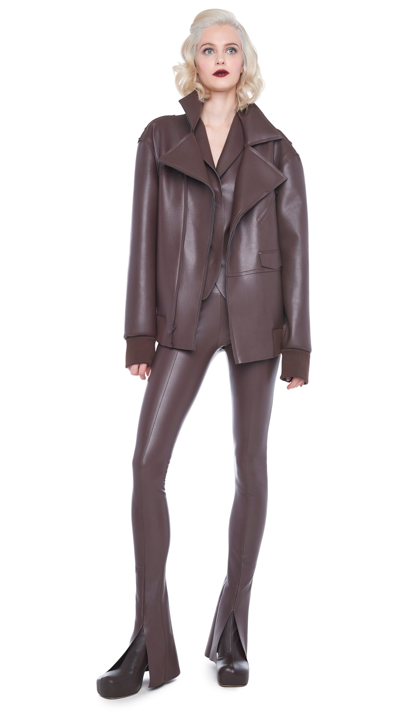OVERSIZED MOTO JACKET Chocolate | Norma Kamali Women