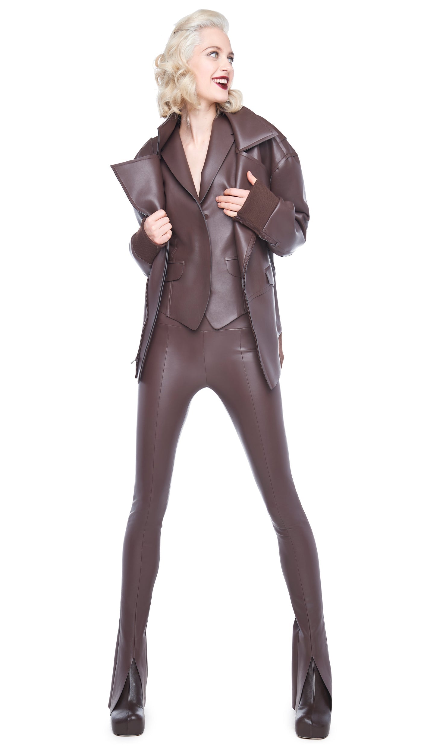OVERSIZED MOTO JACKET Chocolate | Norma Kamali Women