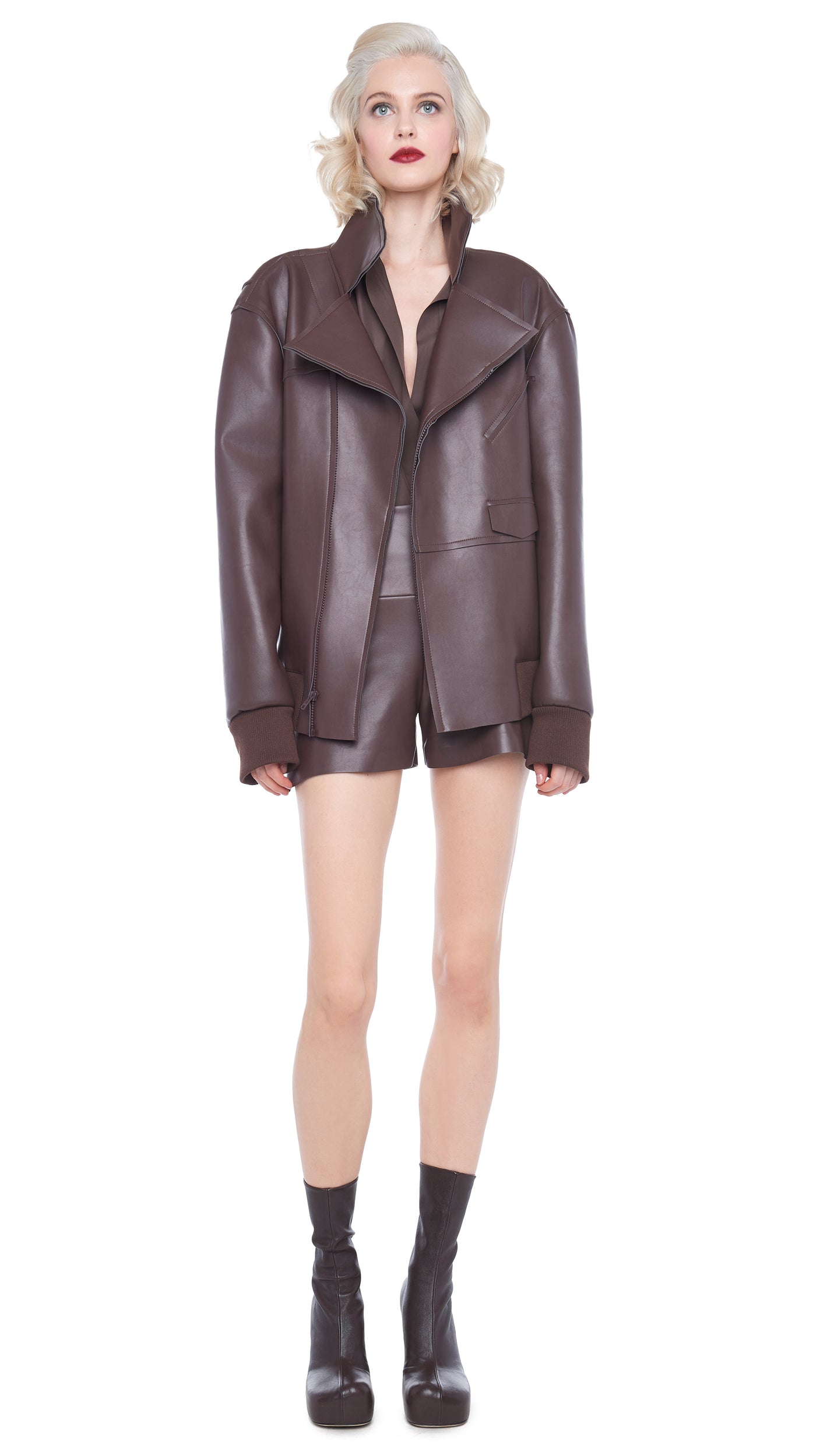 OVERSIZED MOTO JACKET Chocolate | Norma Kamali Women