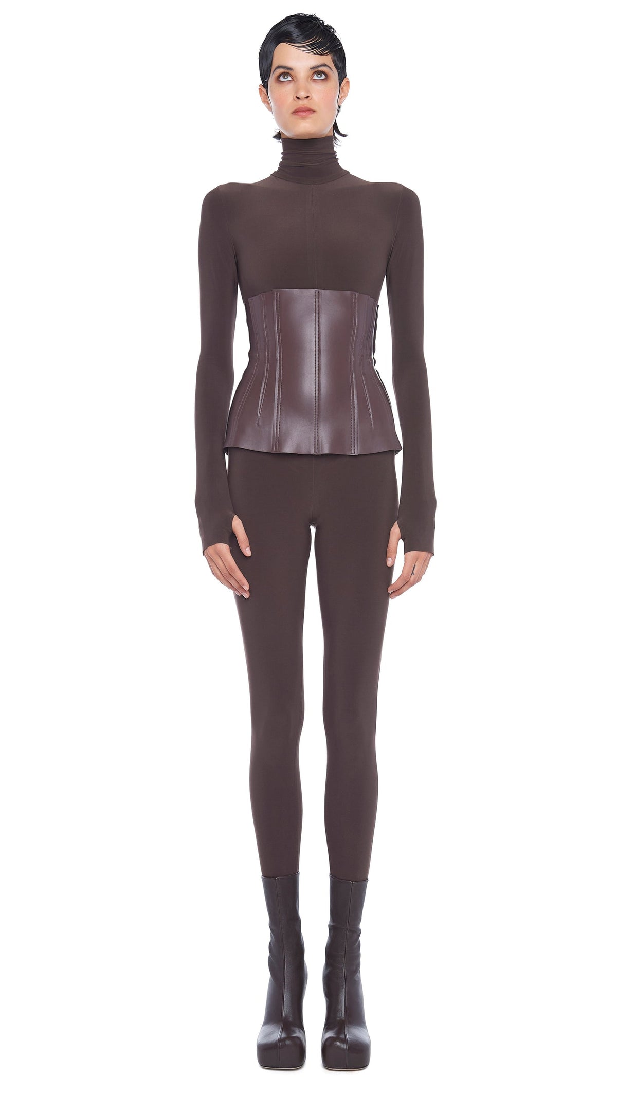 TURTLE CATSUIT W/ FOOTSIE Chocolate | Norma Kamali Women
