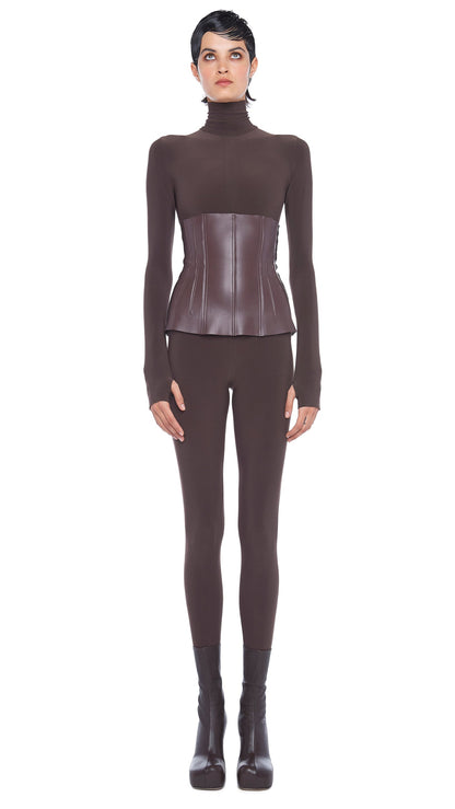 TURTLE CATSUIT W/ FOOTSIE Chocolate | Norma Kamali Women