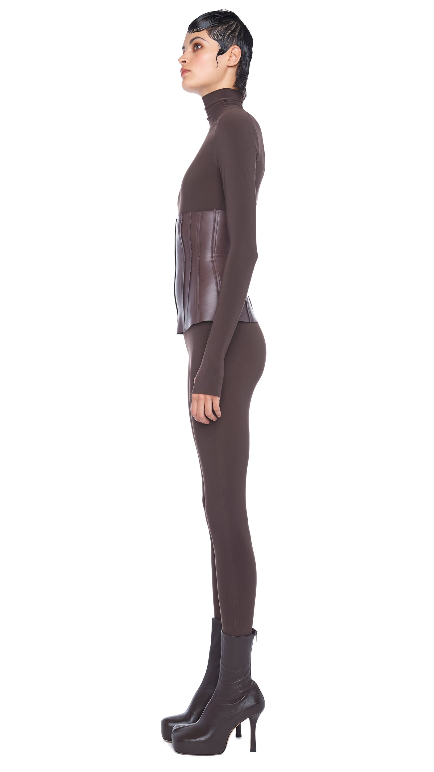 TURTLE CATSUIT W/ FOOTSIE Chocolate | Norma Kamali Women