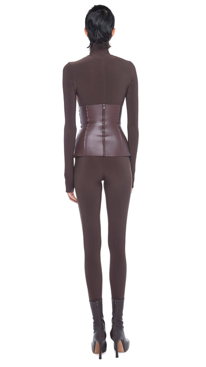 TURTLE CATSUIT W/ FOOTSIE Chocolate | Norma Kamali Women