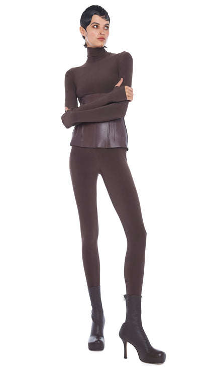 TURTLE CATSUIT W/ FOOTSIE Chocolate | Norma Kamali Women
