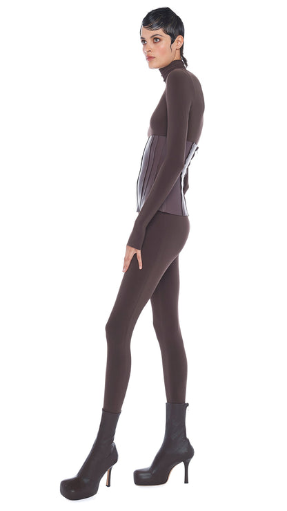 TURTLE CATSUIT W/ FOOTSIE Chocolate | Norma Kamali Women