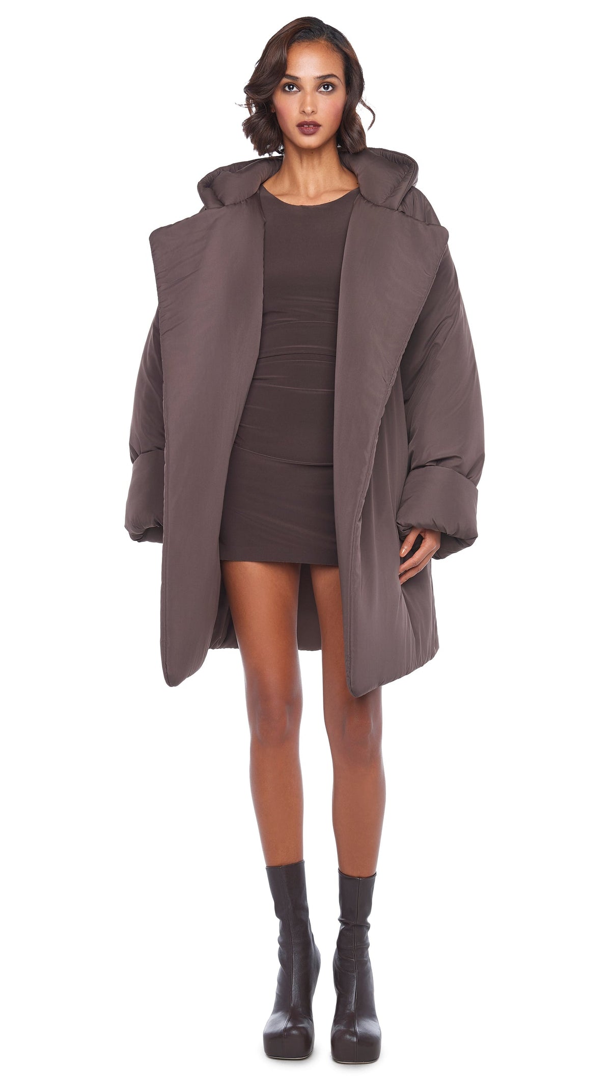 SLEEVELESS PICKLEBALL MINI DRESS Chocolate | Norma Kamali Women