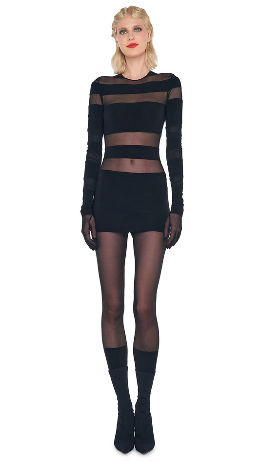 SPLICED PICKLEBALL DRESS Black/Black Mesh | Norma Kamali Women