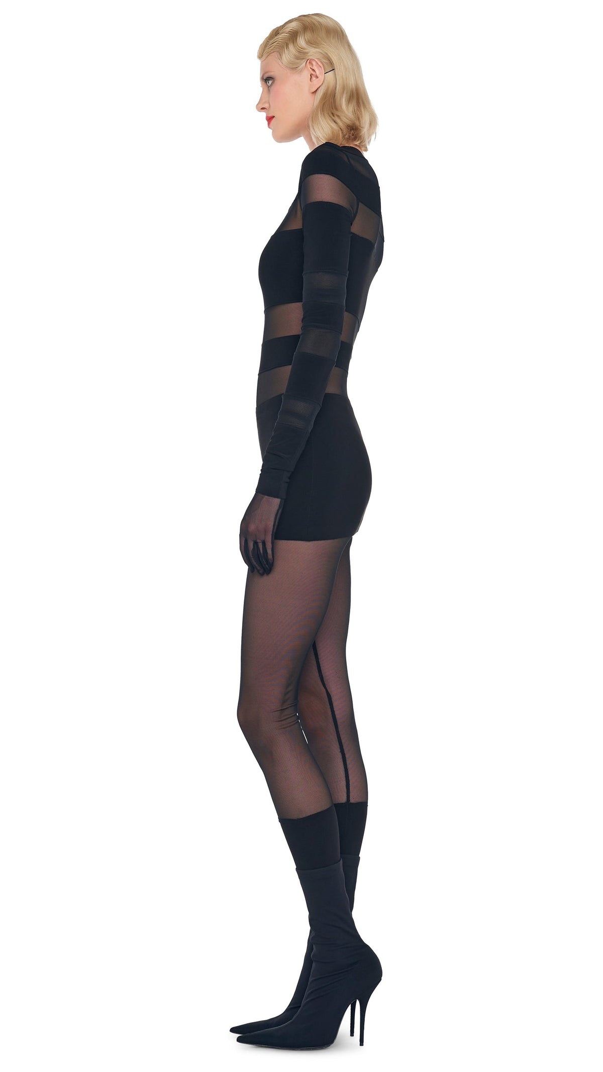 SPLICED PICKLEBALL DRESS Black/Black Mesh | Norma Kamali Women