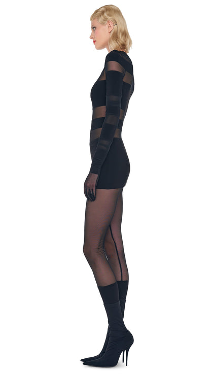 SPLICED PICKLEBALL DRESS Black/Black Mesh | Norma Kamali Women