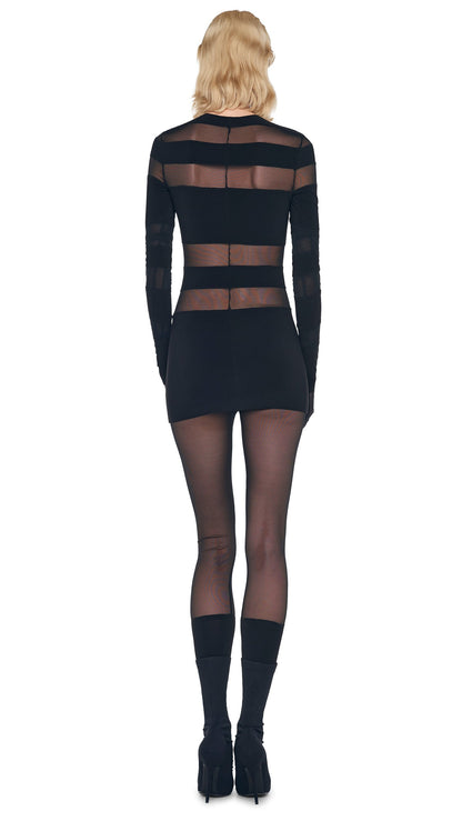 SPLICED PICKLEBALL DRESS Black/Black Mesh | Norma Kamali Women