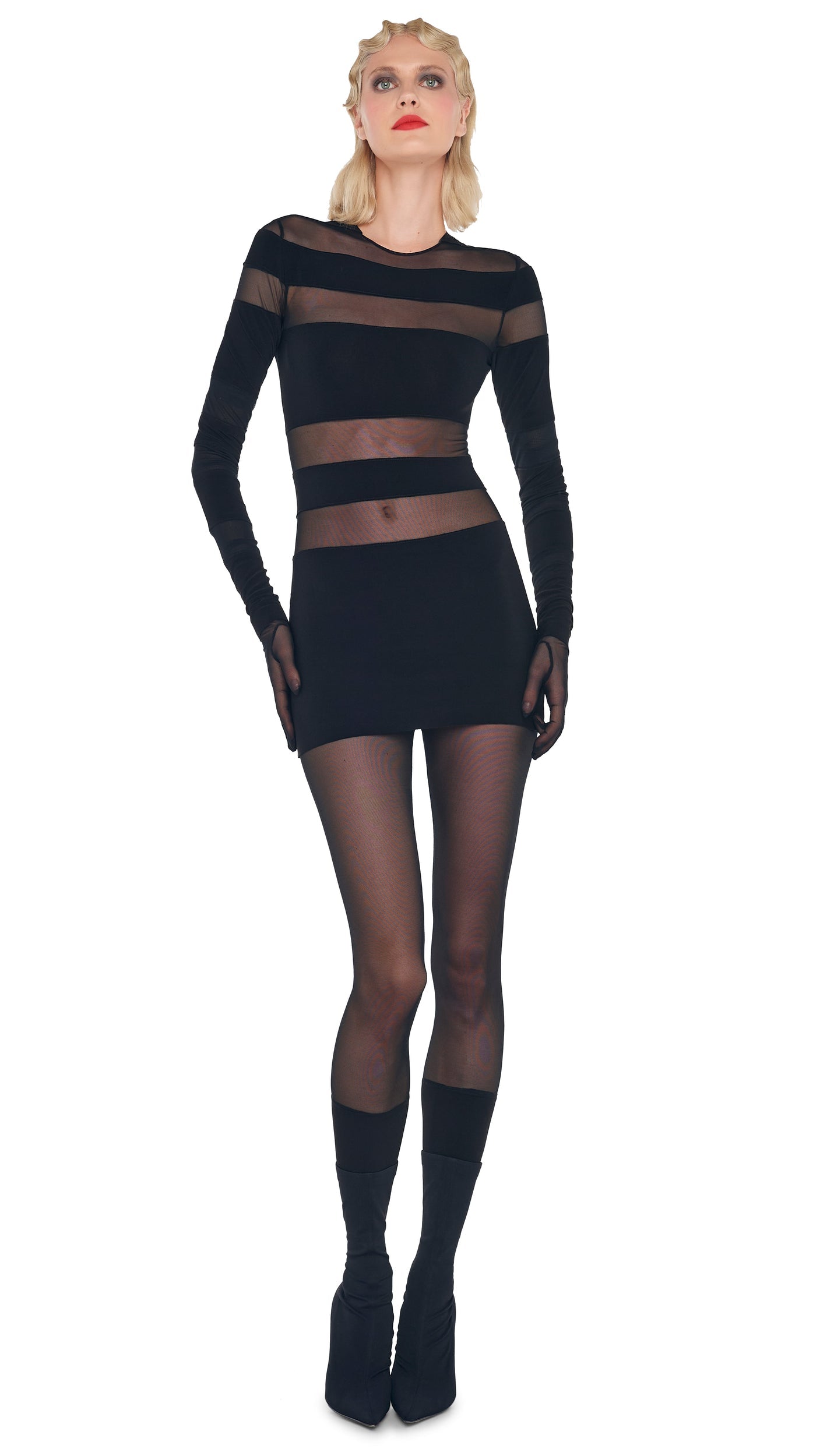 SPLICED PICKLEBALL DRESS Black/Black Mesh | Norma Kamali Women