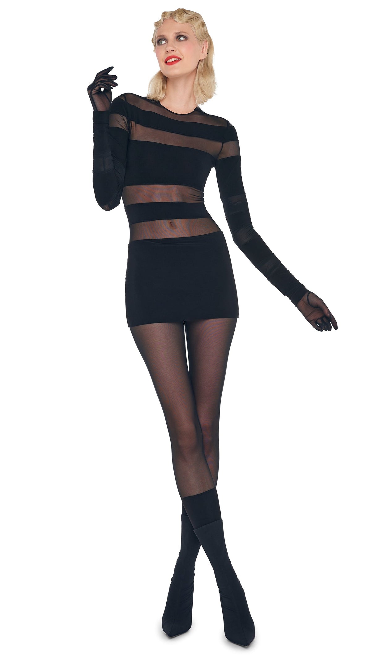 SPLICED PICKLEBALL DRESS Black/Black Mesh | Norma Kamali Women