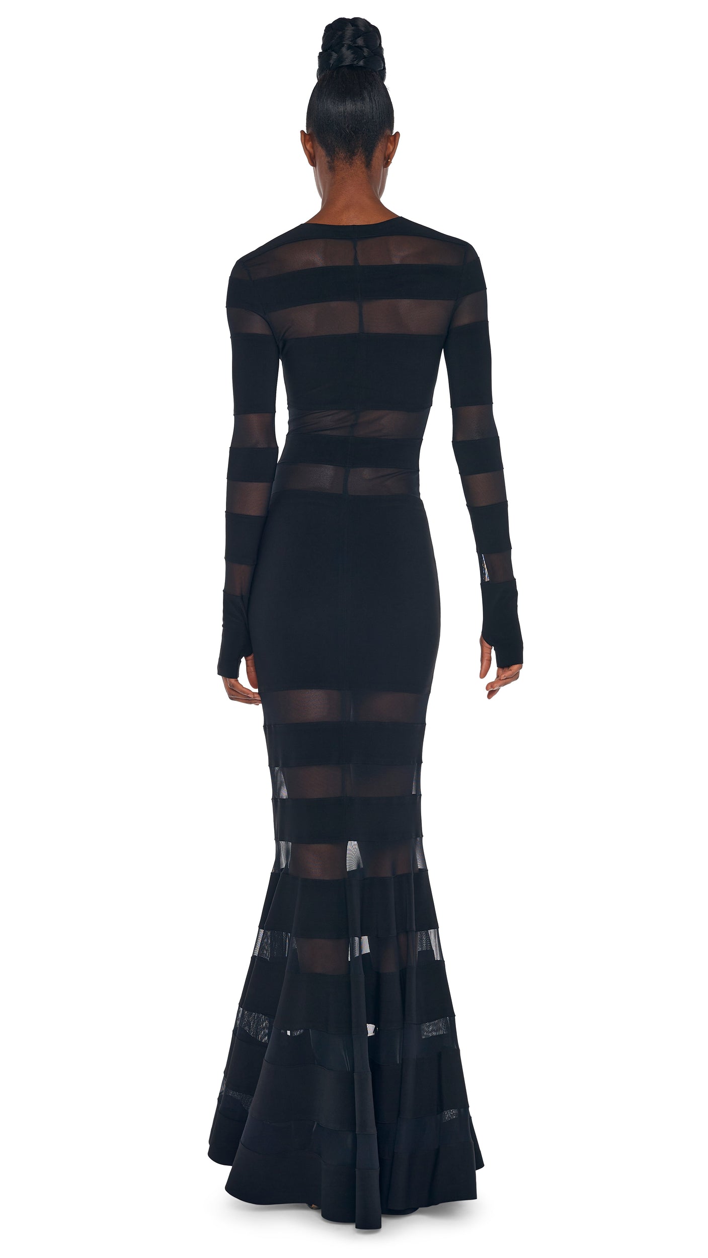SPLICED DRESS FISHTAIL GOWN Black/Black Mesh | Norma Kamali Women