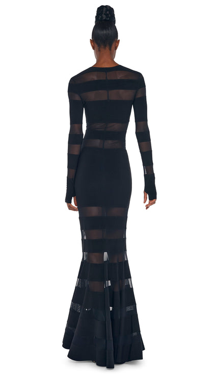 SPLICED DRESS FISHTAIL GOWN Black/Black Mesh | Norma Kamali Women