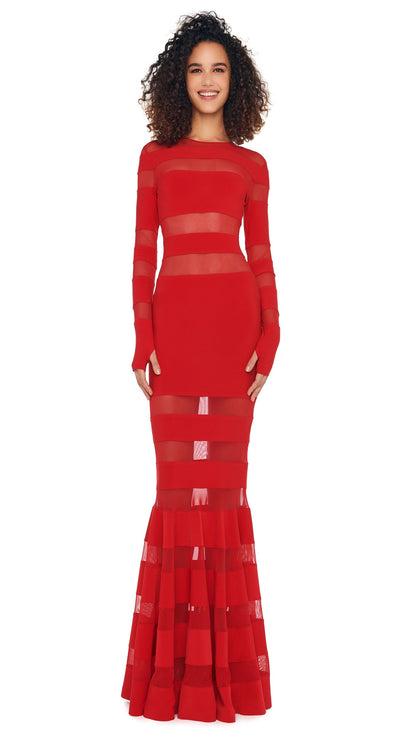 SPLICED DRESS FISHTAIL GOWN Tiger Red/Tiger Red | Norma Kamali Women