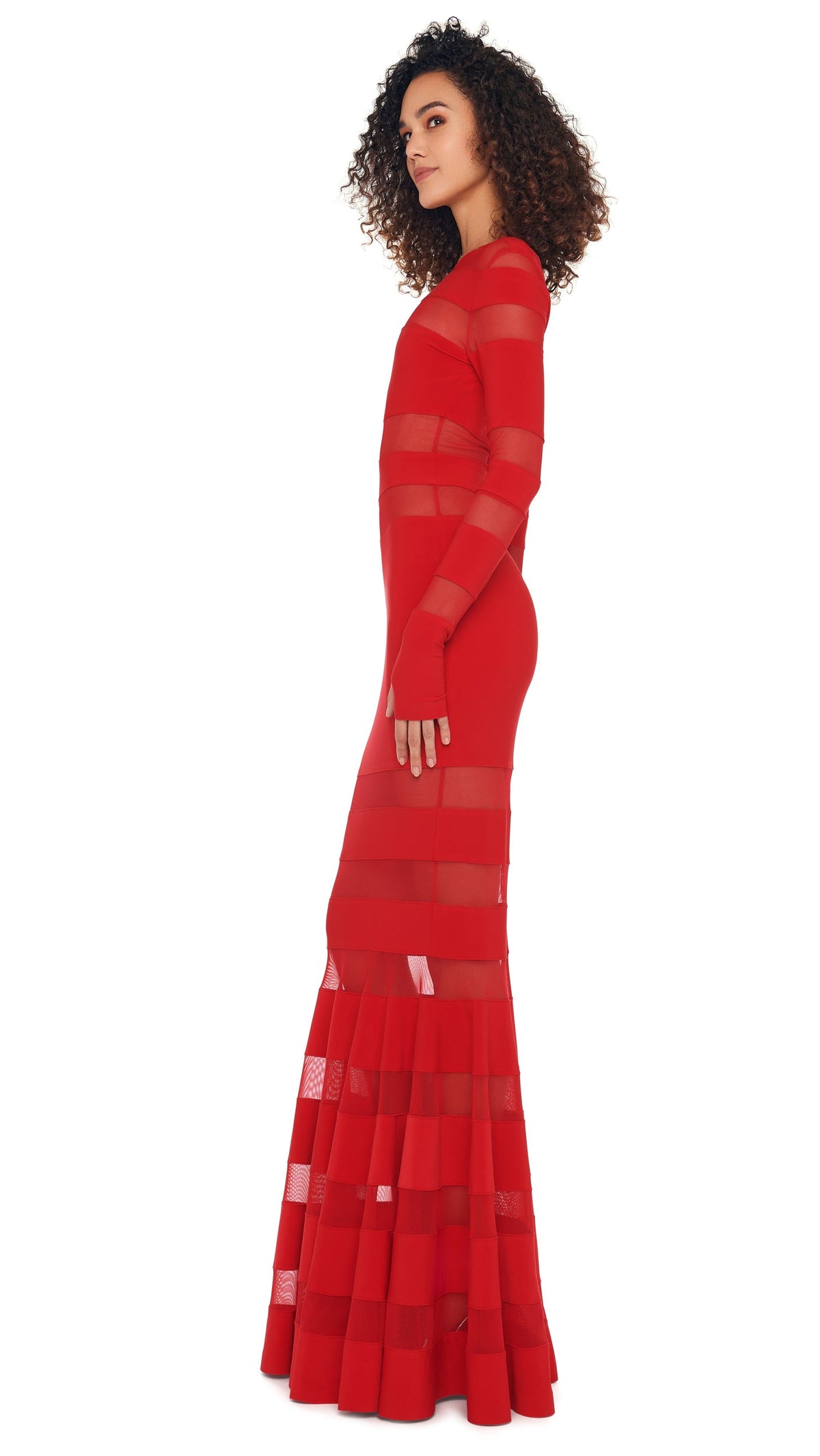 SPLICED DRESS FISHTAIL GOWN Tiger Red/Tiger Red | Norma Kamali Women
