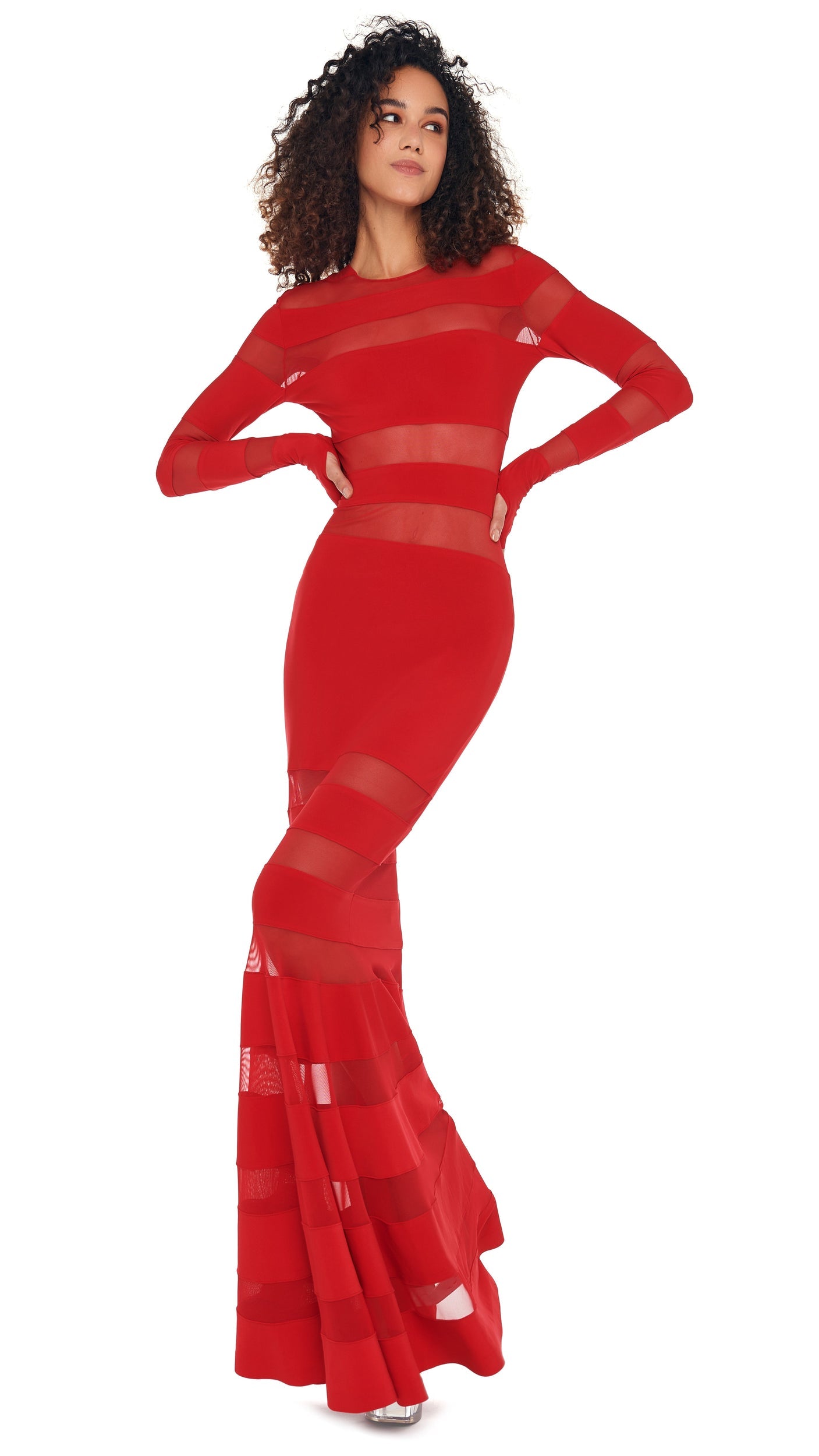 SPLICED DRESS FISHTAIL GOWN Tiger Red/Tiger Red | Norma Kamali Women