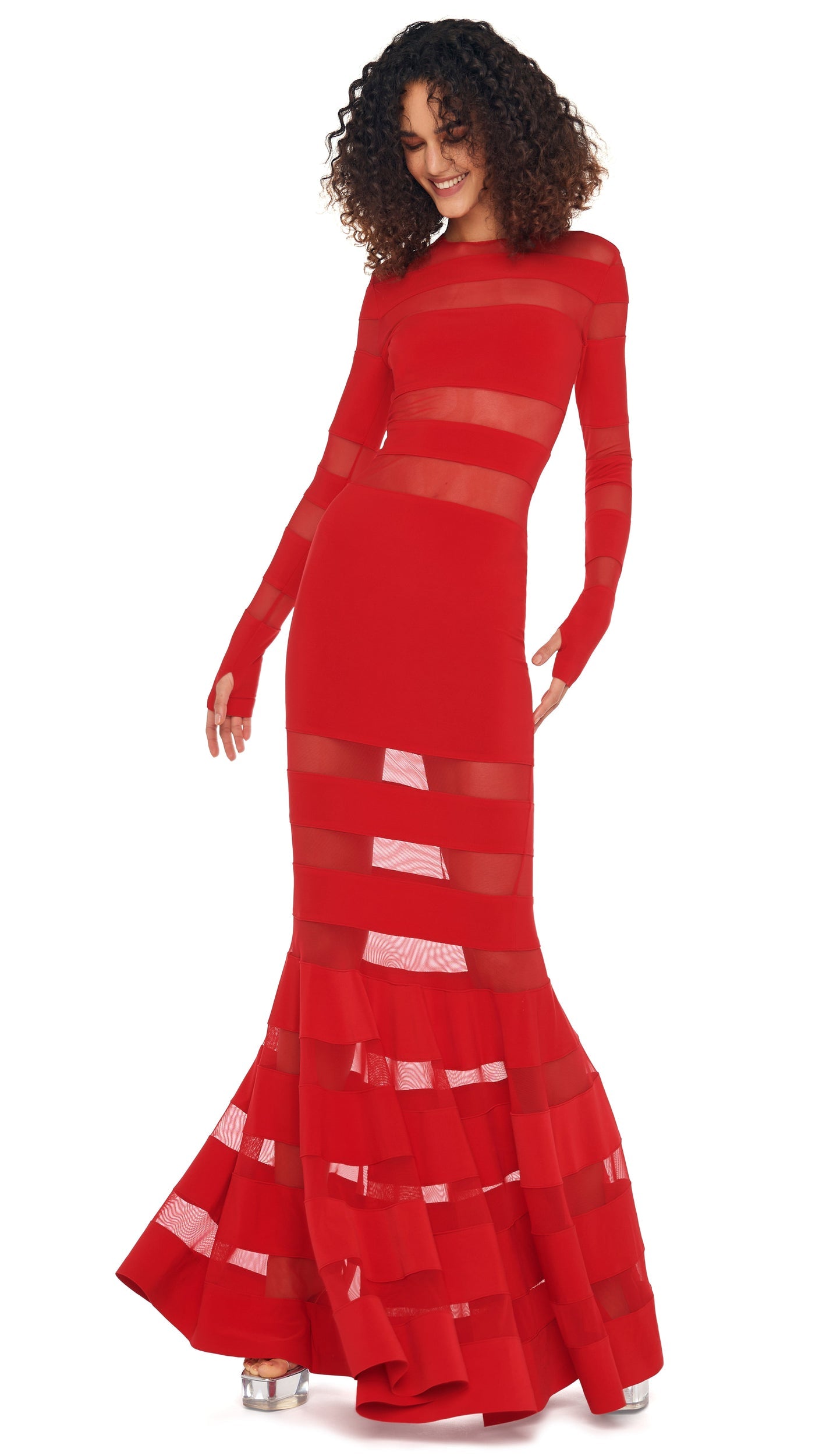 SPLICED DRESS FISHTAIL GOWN Tiger Red/Tiger Red | Norma Kamali Women