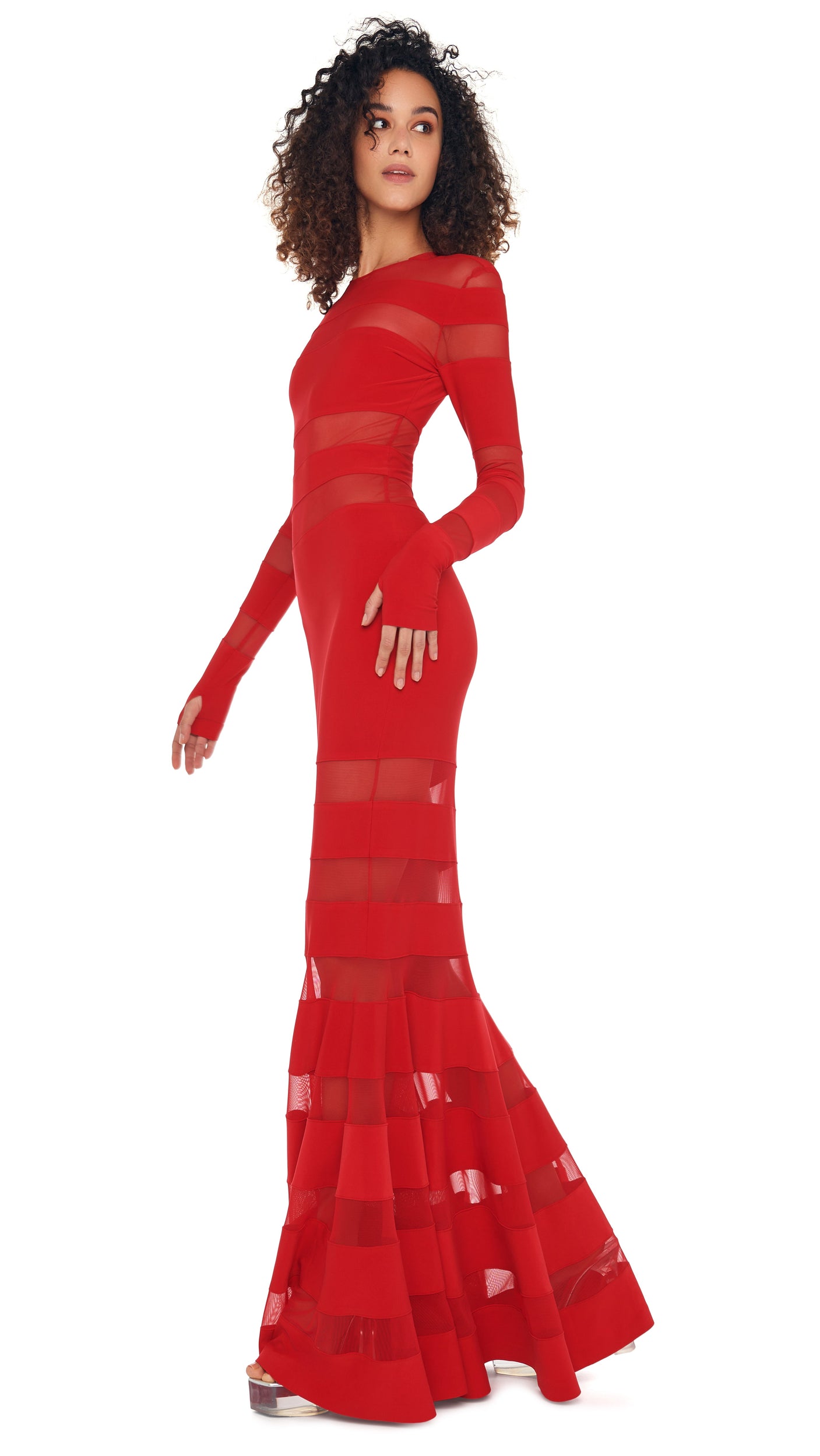 SPLICED DRESS FISHTAIL GOWN Tiger Red/Tiger Red | Norma Kamali Women