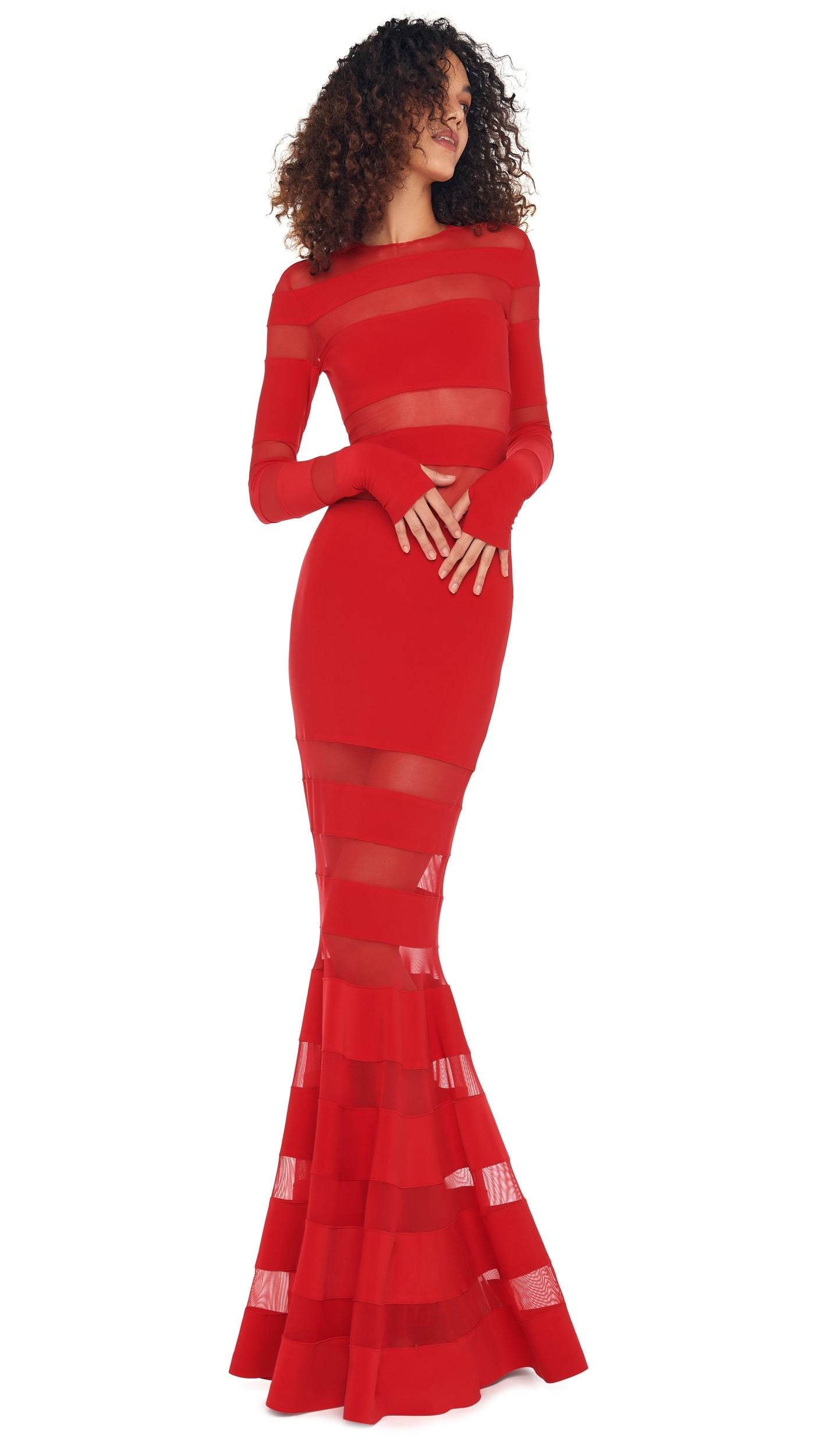 SPLICED DRESS FISHTAIL GOWN Tiger Red/Tiger Red | Norma Kamali Women