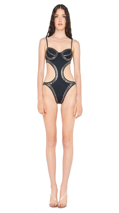 GUNMETAL STUD UNDERWIRE CUT OUT MIO Black | Norma Kamali Women