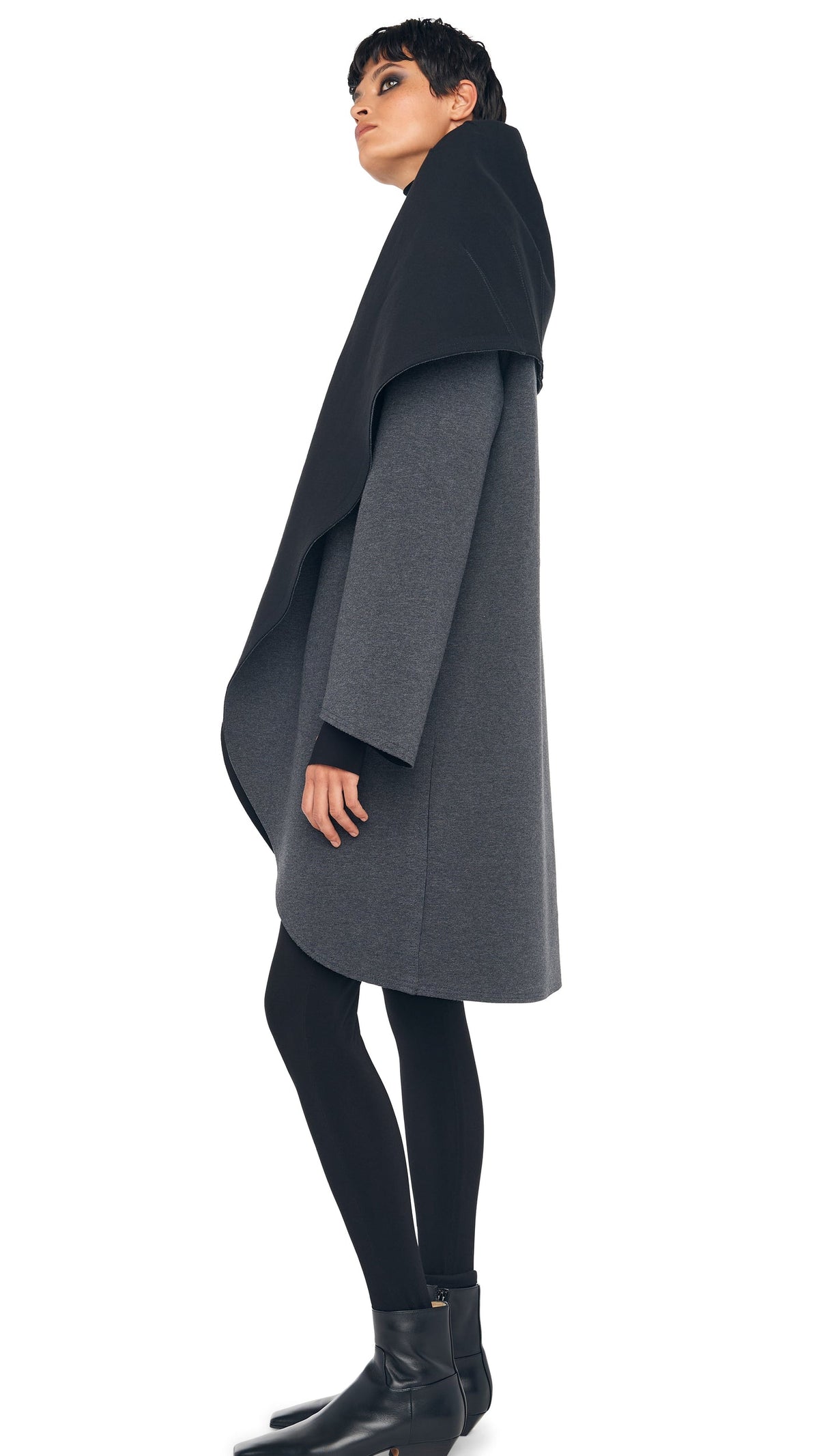 SHAWL COLLAR COAT REVERSIBLE Dark Heather Grey/Black | Norma Kamali Women