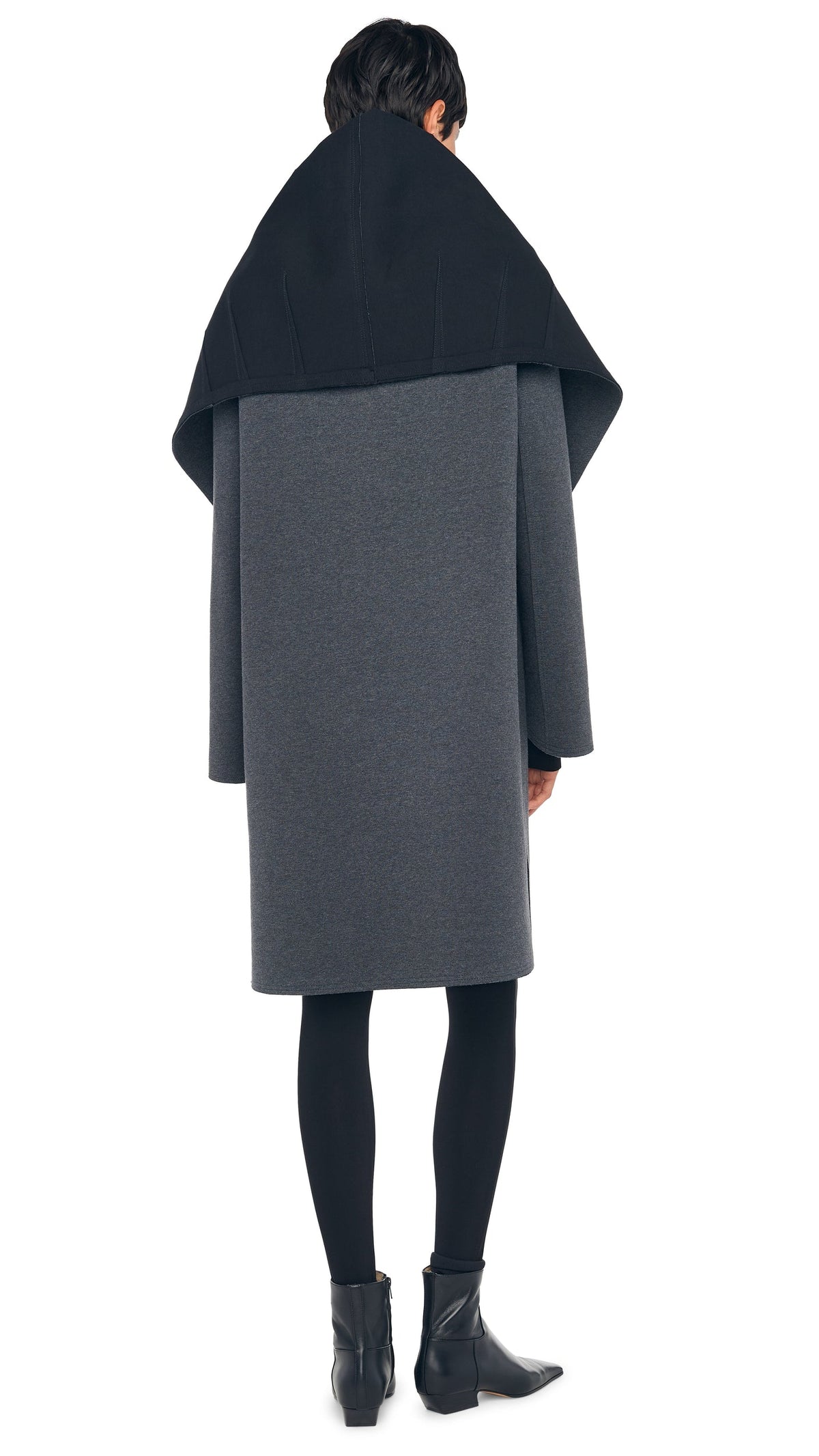 SHAWL COLLAR COAT REVERSIBLE Dark Heather Grey/Black | Norma Kamali Women