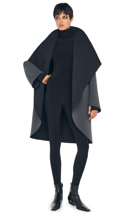 SHAWL COLLAR COAT REVERSIBLE Dark Heather Grey/Black | Norma Kamali Women