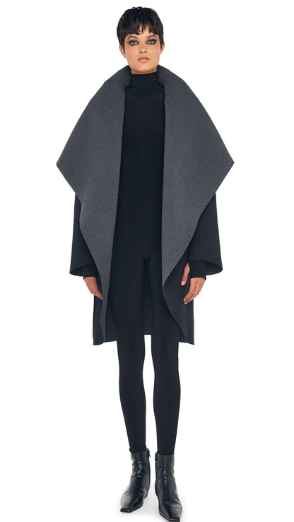 SHAWL COLLAR COAT REVERSIBLE Dark Heather Grey/Black | Norma Kamali Women
