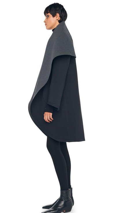 SHAWL COLLAR COAT REVERSIBLE Dark Heather Grey/Black | Norma Kamali Women
