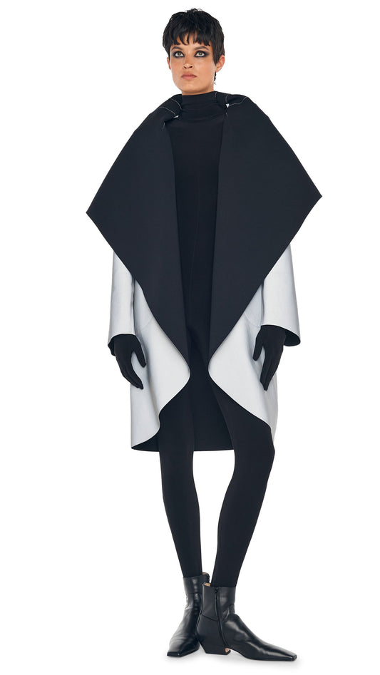 SHAWL COLLAR COAT REVERSIBLE Grey/Black | Norma Kamali Women