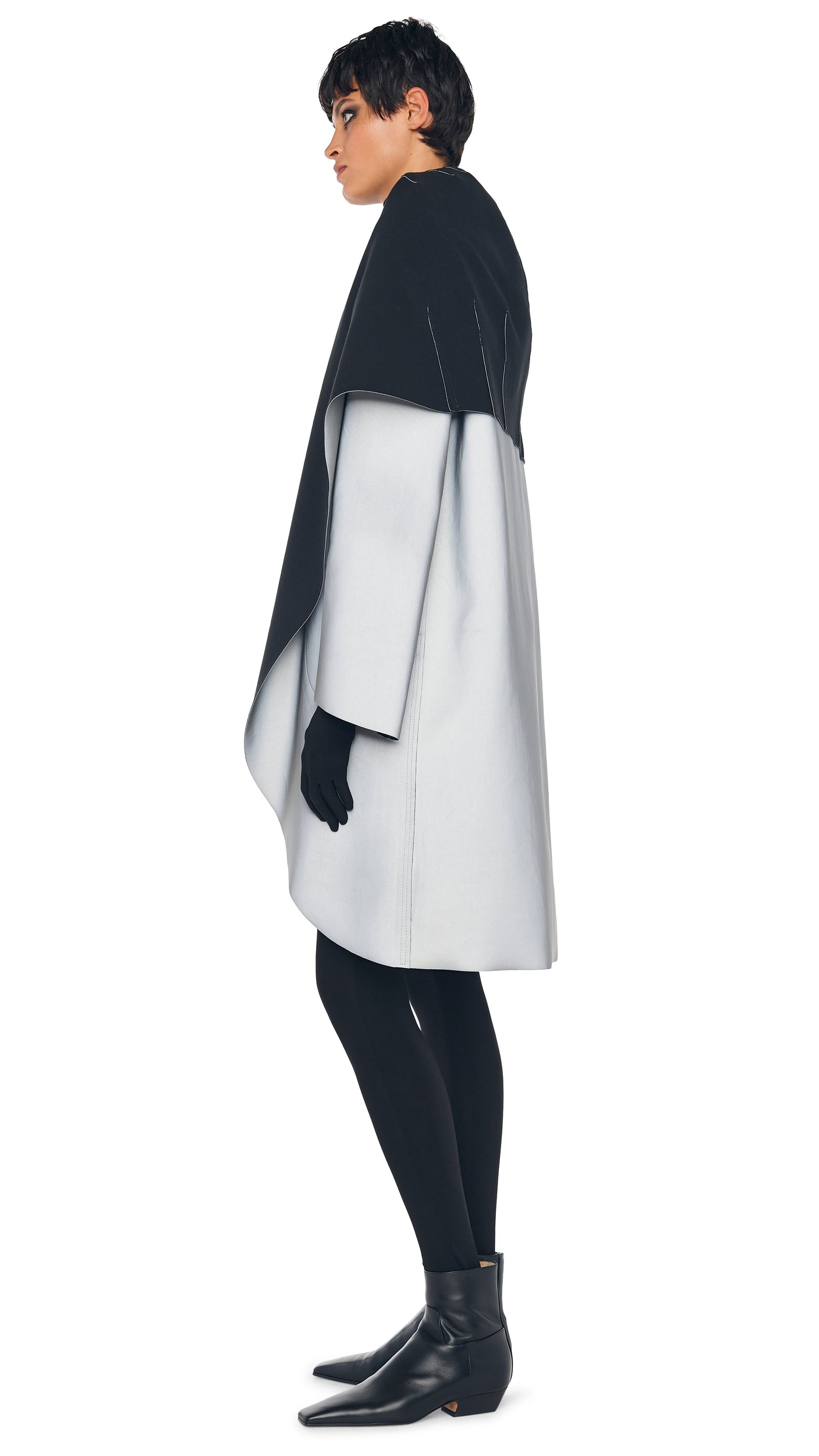 SHAWL COLLAR COAT REVERSIBLE Grey/Black | Norma Kamali Women