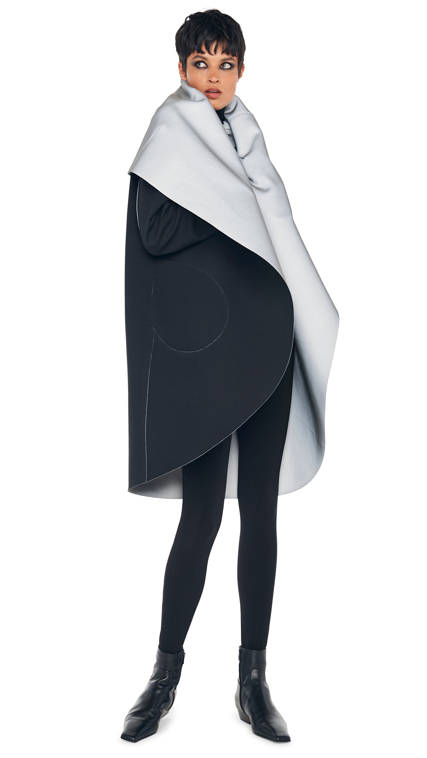 SHAWL COLLAR COAT REVERSIBLE Grey/Black | Norma Kamali Women