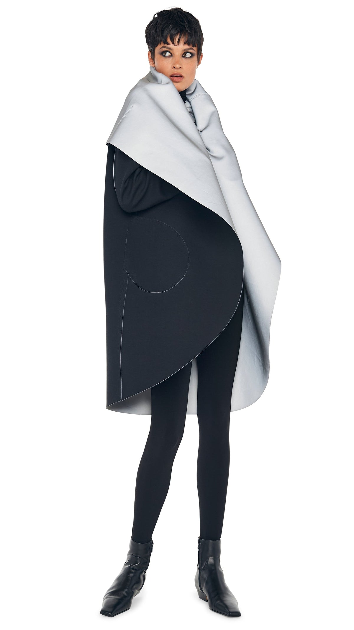 SHAWL COLLAR COAT REVERSIBLE Grey/Black | Norma Kamali Women