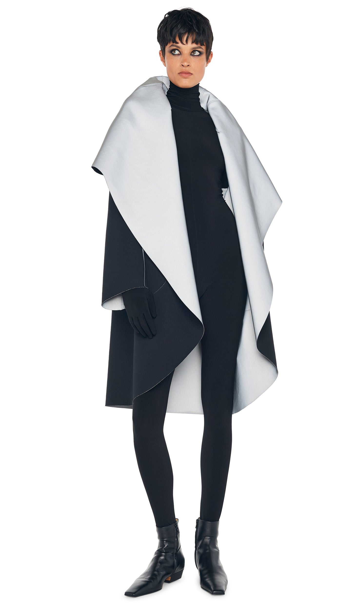 SHAWL COLLAR COAT REVERSIBLE Grey/Black | Norma Kamali Women