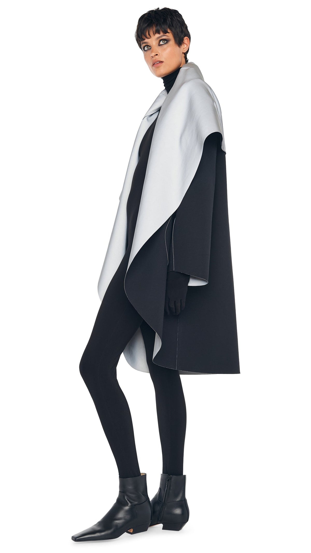 SHAWL COLLAR COAT REVERSIBLE Grey/Black | Norma Kamali Women